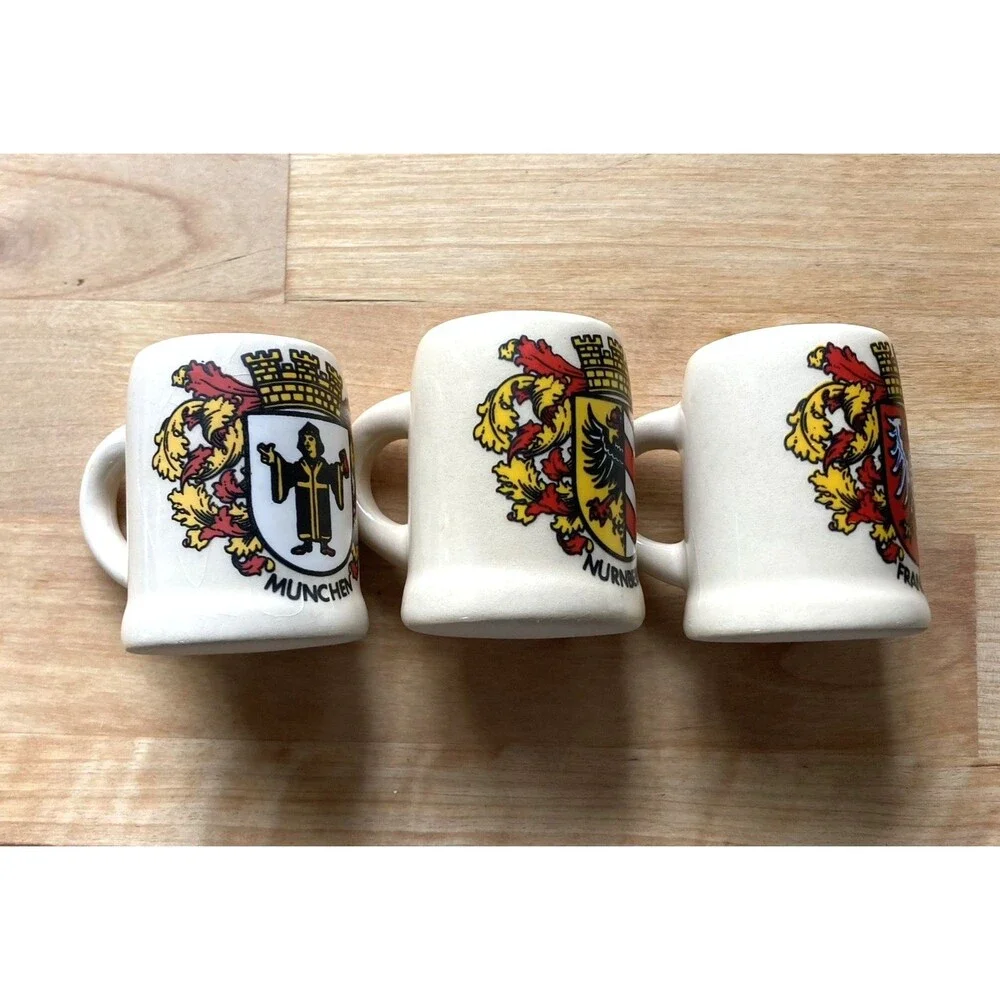 Mini German Beer Steins Set of 3 Rare Vintage Munchen, Frankfurt  & Nurnberg EC